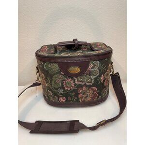 VINTAGE Gloria Vanderbilt Floral Tapestry Train Case Cosmetic Bag Carry On